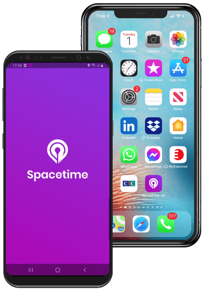 SpaceTime App on smartphone iOS and Android